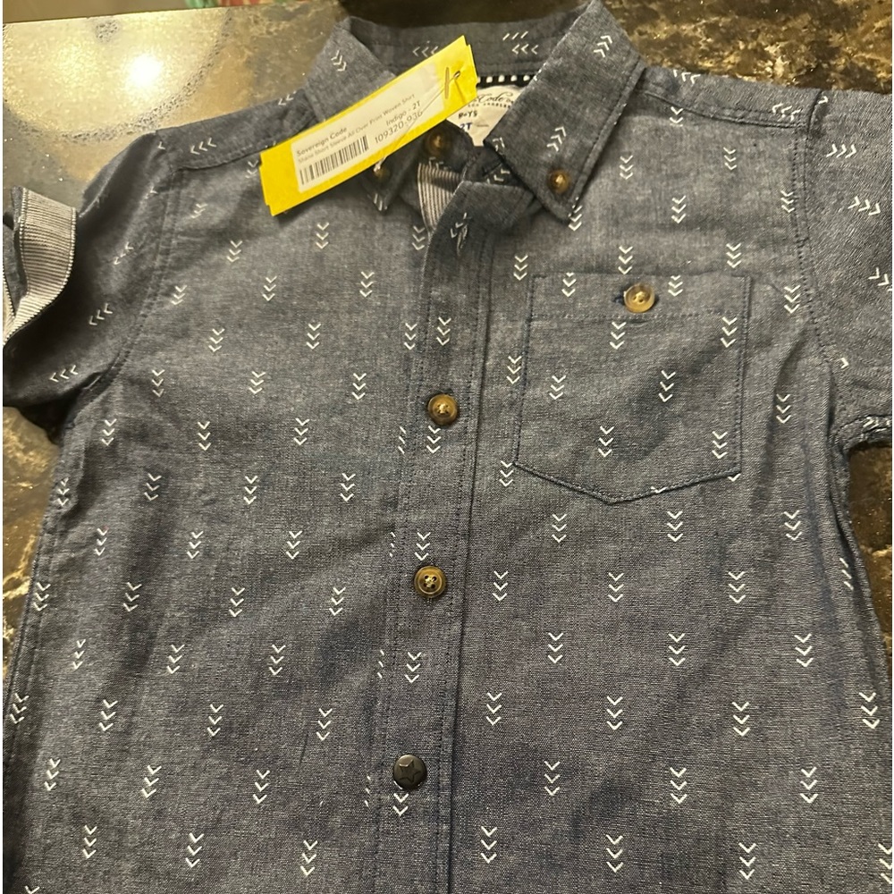 boy button up shirt 2 T baby Toddler blue short sleeves New Stitch Fix Shane Nwt
